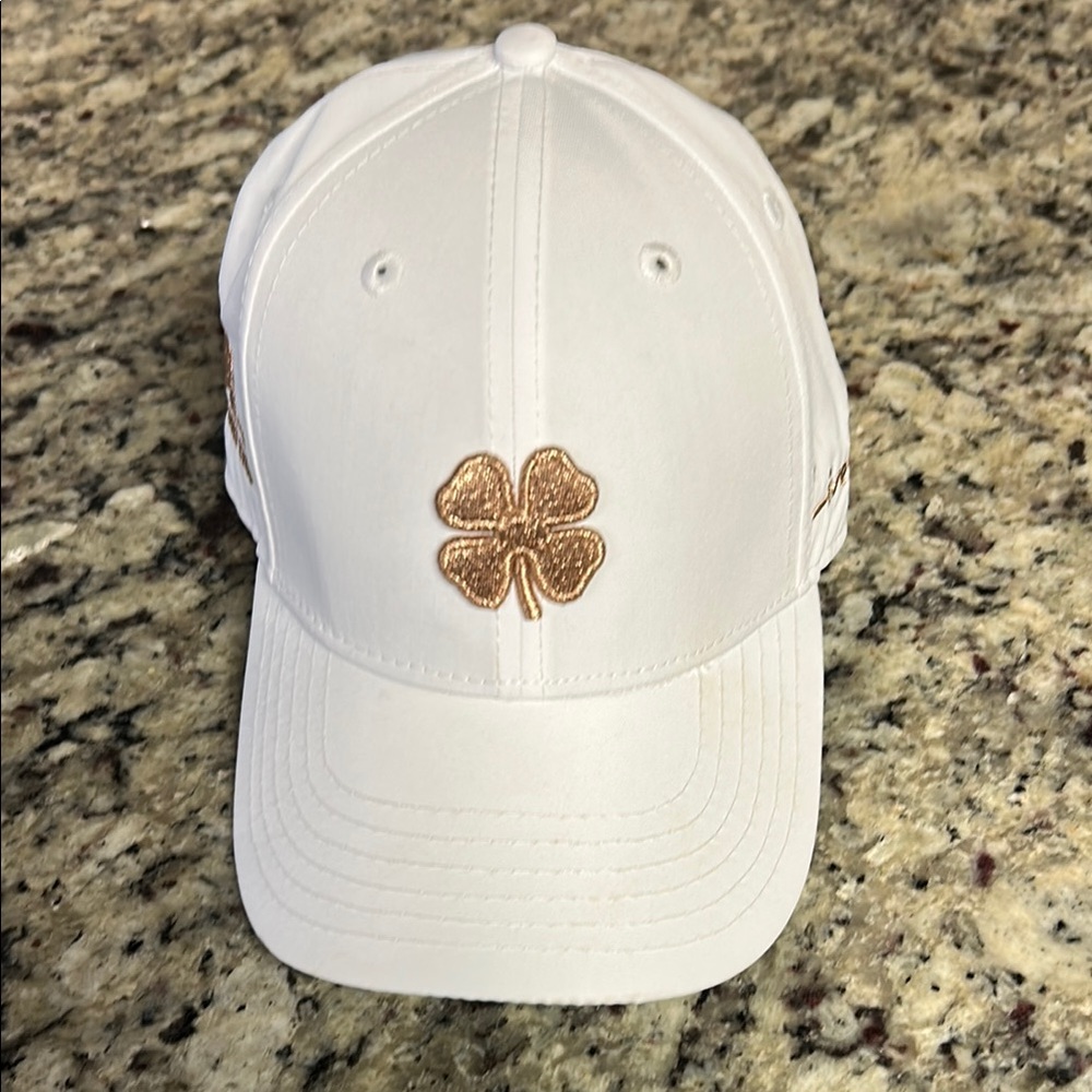 White Cap with Gold Clover Embroidery